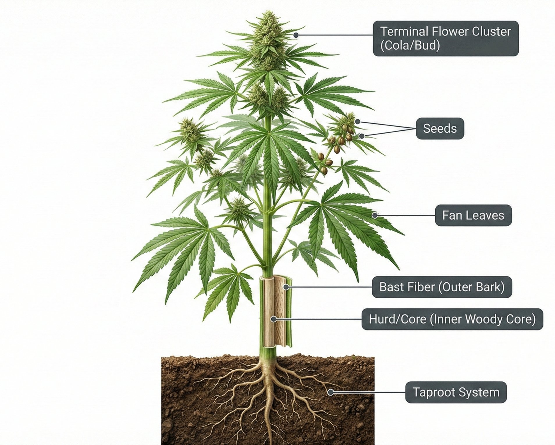 Hemp plant anatomy diagram